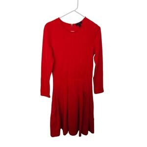J. Crew Red Pleated Long Sleeve Red Dress Size 6 Women's Fit and Flare Ponte